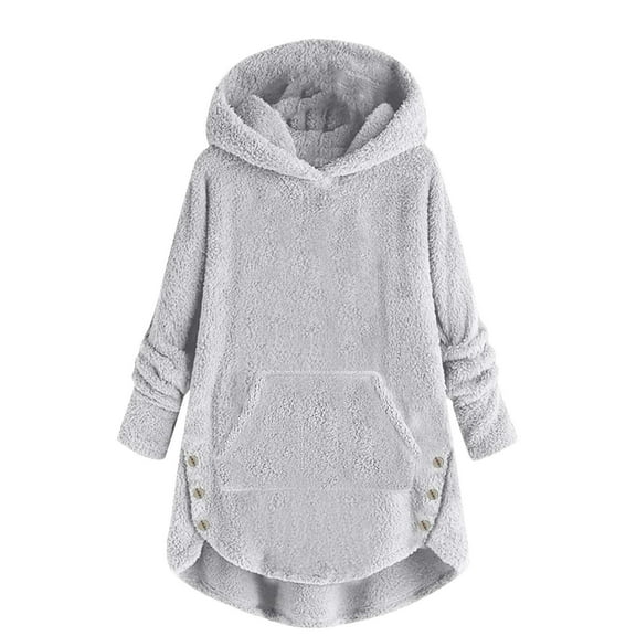Atogsazn Children's Girl Fuzzy Coat Kids Sherpa Long Sleeve Hooded Jacket Thick Warm Winter Loose Fit Clothing Tops 02-Gray 5-6 Years Fashion