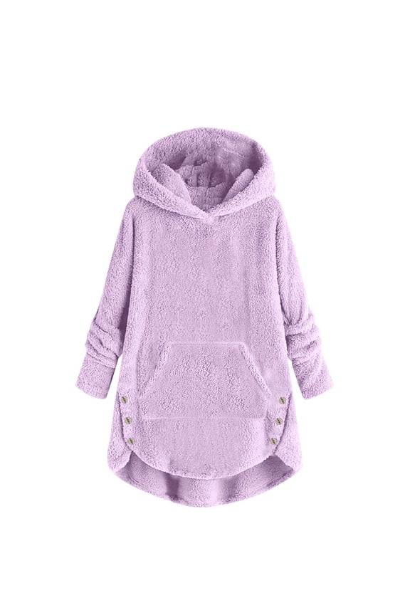 Children's Girl Fuzzy Coat Kids Sherpa Long Sleeve Hooded Jacket Thick Warm Winter Loose Fit Clothing Tops 02-Purple 5-6 Years Fashion