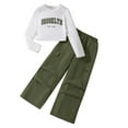 thumbnail image 1 of Atogsazn Children's Girls 2 Piece Set Kids Long Sleeve Cropped Top and Wide Leg Cargo Pants Outfits Fashion B-Army Green 9-10 Years, 1 of 9