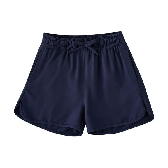 Atogsazn Children's Girls Athletic Shorts Kids Casual Jogger Drawstring Short Pant Summer Clothes with Pockets Navy 5-6 Years