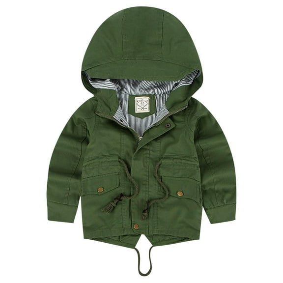 Atogsazn Children's Girls Cotton Jackets Kids Zip Up Long Sleeve Hooded Coat Windbreaker Clothes Fahsion A-Army Green 5-6 Years