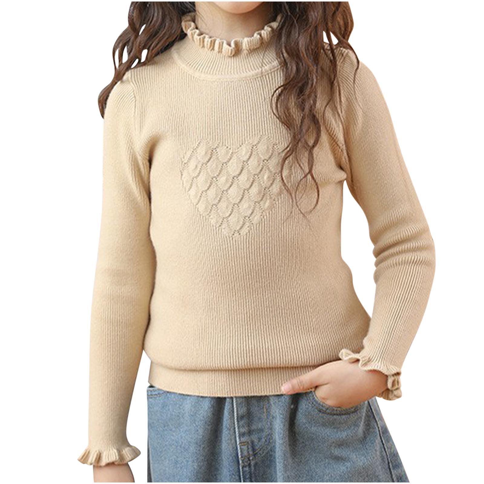 KaLI_store Toddler Girl Sweater Girls Pullover Sweater Long Lantern Sleeve Cable Knit Sweaters A 2 3 Years