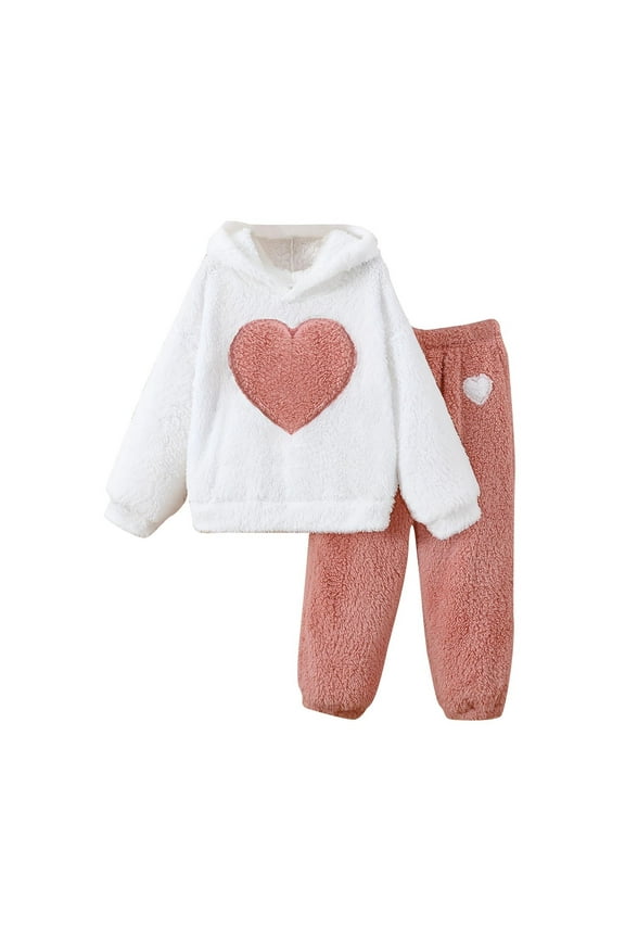 Children's Girls Fuzzy Winter Clothes Kids Fleece Long Sleeve Hooded Tops and Pants 2PCs Outfits White 9-10 Years