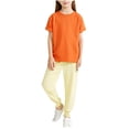 thumbnail image 1 of Atogsazn Children's Girls Jogger Clothes Set Kids Short Sleeve Cotton T-shirt Sweatpant Outfit Summer Tee Tops Orange 9-10 Years Fashion, 1 of 8