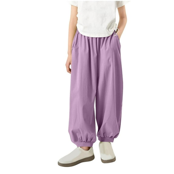 Atogsazn Children's Girls Jogger Sweatpants Casual Baggy Elasitic Waist Pant for Kids Trendy Clothing 02-Purple 5-6 Years Fashion