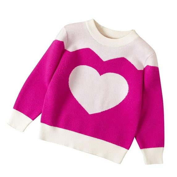 Atogsazn Children's Girls Knitted Sweater Kids Fleece Long Sleeve Pullover Sweaters Winter Warm Clothes Fashion 5-6 Years 04-Hot Pink on Clearance