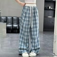 thumbnail image 1 of Atogsazn Children's Girls Plaid Wide Leg Pants Kids Loose Elasitc Waist Pant Summer Clothes Fashion 02-Blue 4-5 Years, 1 of 5