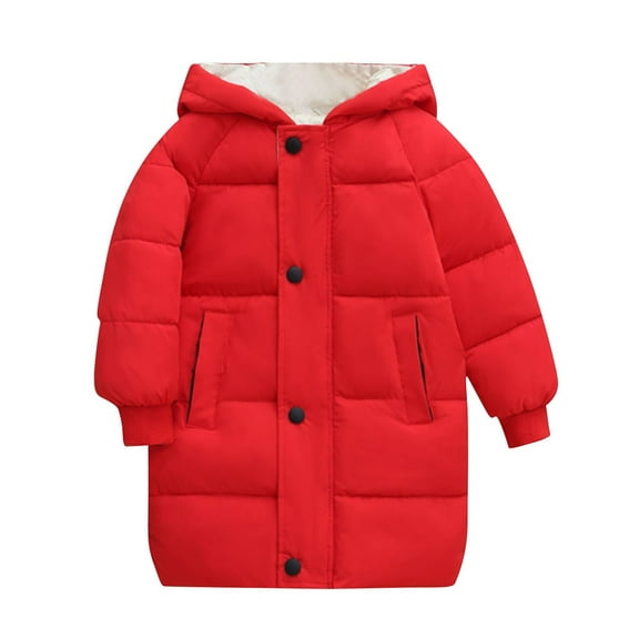 Atogsazn Children's Girls Puffer Long Coat Zip Up Long Sleeve Jacket Teen Winter Clothes Outerwear with Pocket 02-Watermelon Red 5-6 Years Fashion