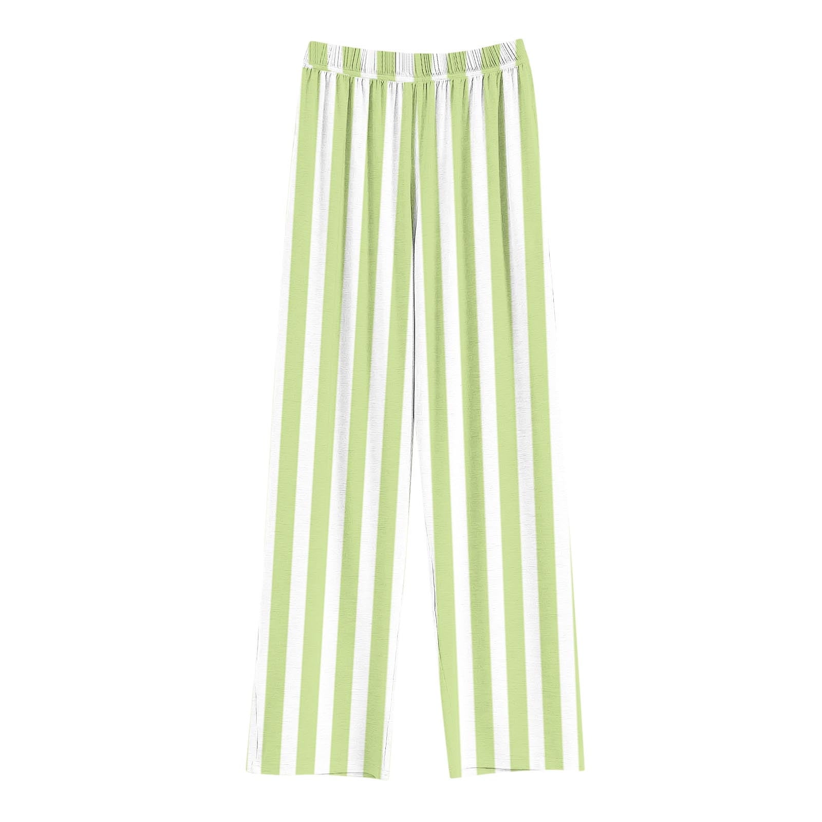 Women's Striped Pants With Side Buttons - Elastic Waist Straight Leg Trousers With Pockets