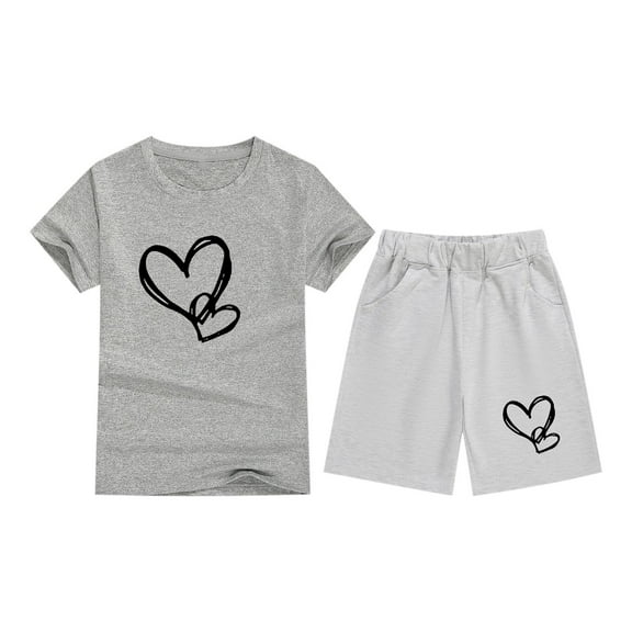 Atogsazn Children's Girls Summer 2 Piece Clothes Set Kids Cotton Short Sleeve Tshirt Shorts Outfit Fashion 02-Dark Gray 2-3 Years