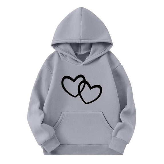 Atogsazn Children's Girls Valentine's Day Hoodies Kids Casual Long Sleeve Hooded Sweatshirt Fashion Athletic Clothes 01-Gray 5-6 Years