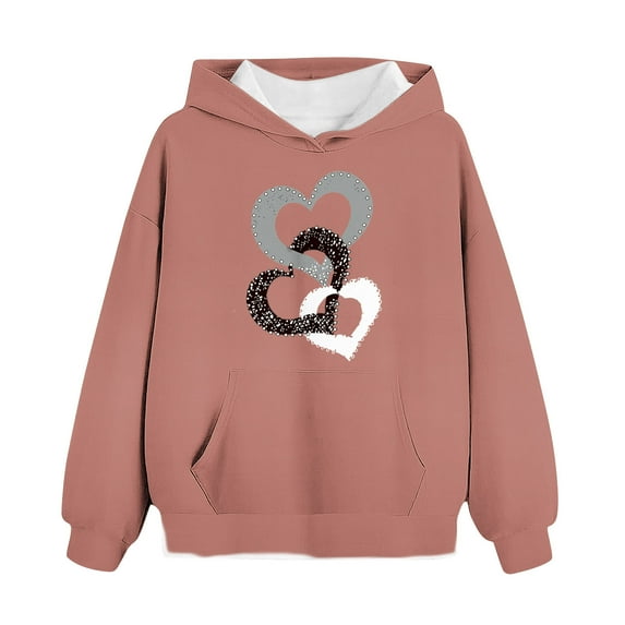 Atogsazn Children's Girls Valentine's Day Hoodies Kids Casual Long Sleeve Hooded Sweatshirt Fashion Athletic Clothes 02-Pink 4-5 Years on Clearance