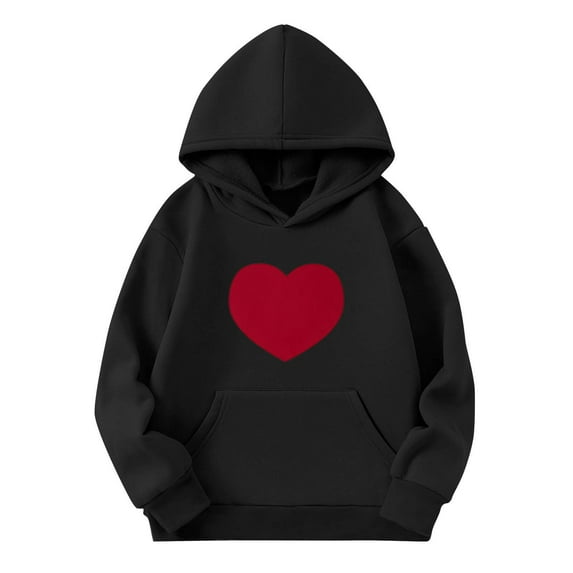 Atogsazn Children's Girls Valentine's Day Hoodies Kids Casual Long Sleeve Hooded Sweatshirt Fashion Athletic Clothes 03-Black 7-8 Years