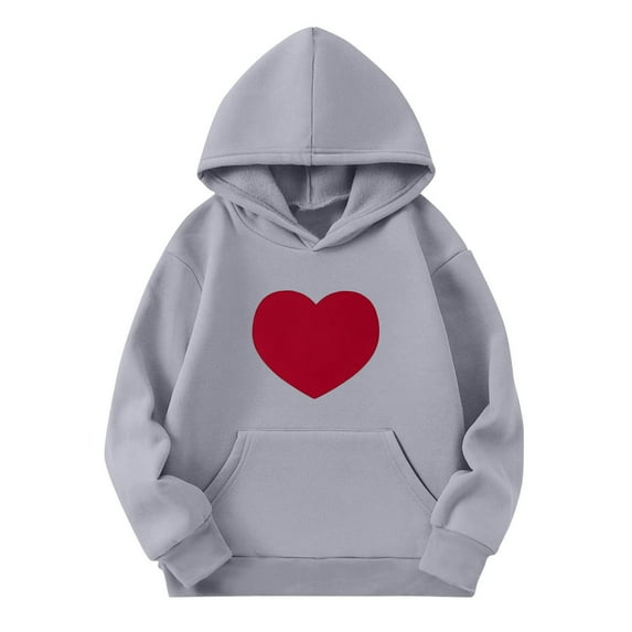 Atogsazn Children's Girls Valentine's Day Hoodies Kids Casual Long Sleeve Hooded Sweatshirt Fashion Athletic Clothes 03-Gray 3-4 Years