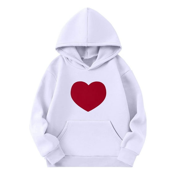 Atogsazn Children's Girls Valentine's Day Hoodies Kids Casual Long Sleeve Hooded Sweatshirt Fashion Athletic Clothes 03-White 3-4 Years