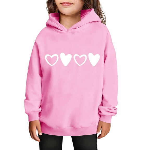 Atogsazn Children's Girls Valentine's Day Hoodies Kids Long Sleeve Pullover Swearshirt Loose Fit Tops Clothing 02-Pink 7-8 Years Fashion