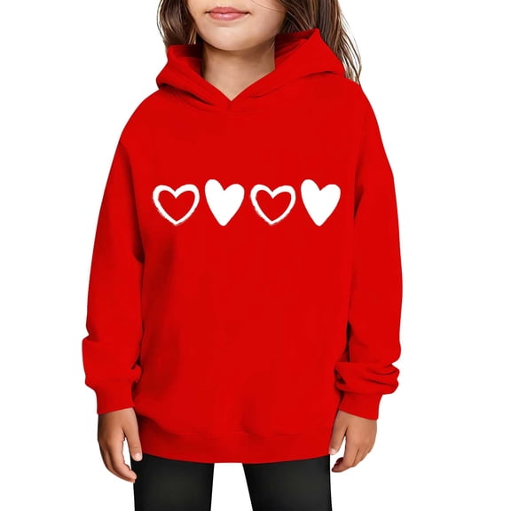 Atogsazn Children's Girls Valentine's Day Hoodies Kids Long Sleeve Pullover Swearshirt Loose Fit Tops Clothing 02-Red 7-8 Years Fashion