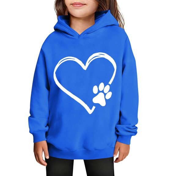 Atogsazn Children's Girls Valentine's Day Hoodies Kids Long Sleeve Pullover Swearshirt Loose Fit Tops Clothing 03-Blue 7-8 Years Fashion