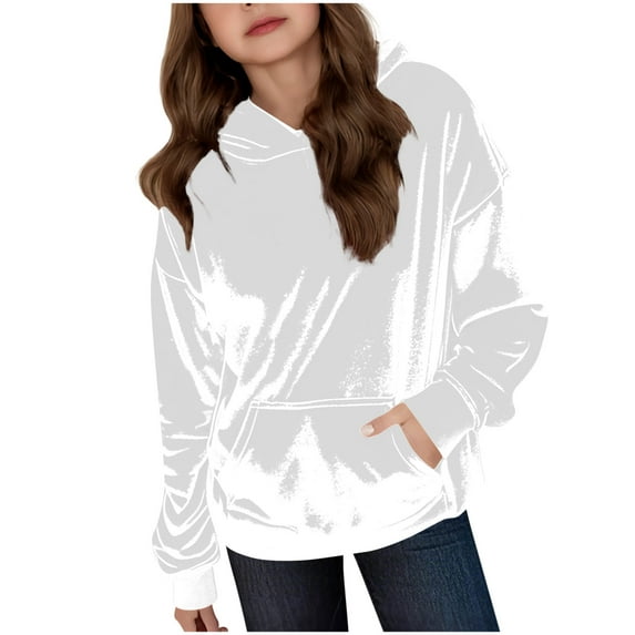 Atogsazn Children's Girls Velvet Hoodies Kids Oversized Pullover Long Sleeve Sweatshirt Loose Fall Clothes Tops White 6-7 Years Fashion
