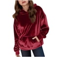 thumbnail image 1 of Atogsazn Children's Girls Velvet Hoodies Kids Oversized Pullover Long Sleeve Sweatshirt Loose Fall Clothes Tops Wine 8-9 Years Fashion, 1 of 6
