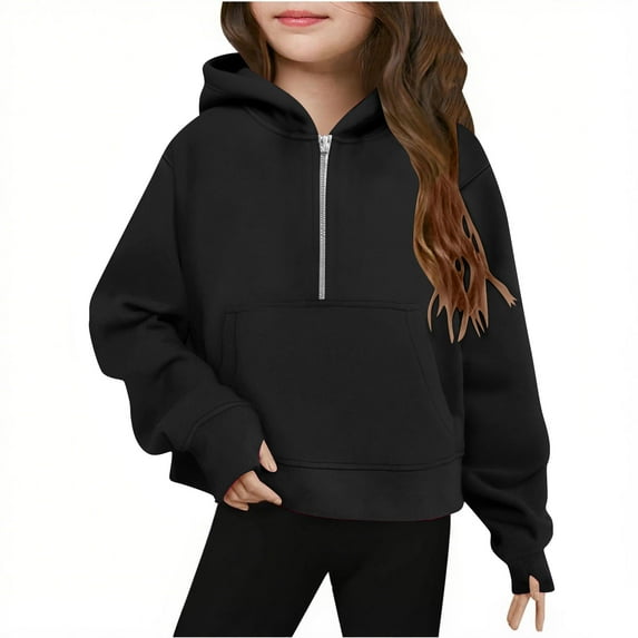 Atogsazn Children's Girls Zip Up Pullover Sweatshirts Fleece Long Sleeve Oversized Jackets Fall Clothes Sweater Hoodies Y-Black 13-14 Years Fashion