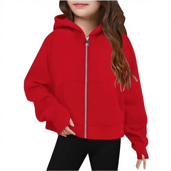 Atogsazn Children's Girls Zip Up Pullover Sweatshirts Fleece Long Sleeve Oversized Jackets Fall Clothes Sweater Hoodies Z-Red 13-14 Years Fashion
