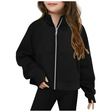 Atogsazn Children's Girls Zip Up Sweatshirts Fleece Long Sleeve Oversized Jackets Fall Clothes Sweater Black 7-8 Years on Clearance