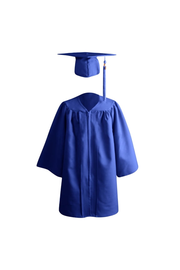Children's Matte Graduation Cap and Gown Set Kids Loose Long Sleeve Robe and Hat 2 Piece Outfits Blue 5-6 Years