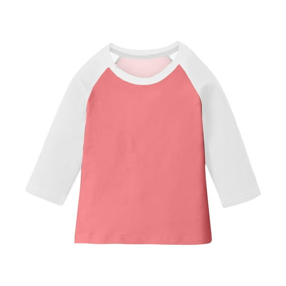 Atogsazn Children's Unisex 3/4 Sleeve Tshirt Casual Pullover T-shirt Colorblock Basic Tops Clothing Summer 01-Pink 4-5 Years Fashion