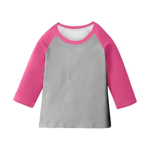 Atogsazn Children's Unisex 3/4 Sleeve Tshirt Casual Pullover T-shirt Colorblock Basic Tops Clothing Summer 02-Gray 5-6 Years Fashion