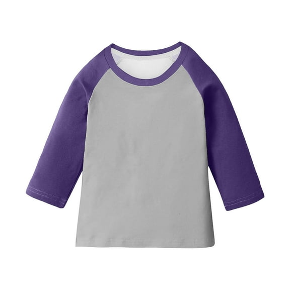 Atogsazn Children's Unisex 3/4 Sleeve Tshirt Casual Pullover T-shirt Colorblock Basic Tops Clothing Summer 04-Gray 4-5 Years Fashion