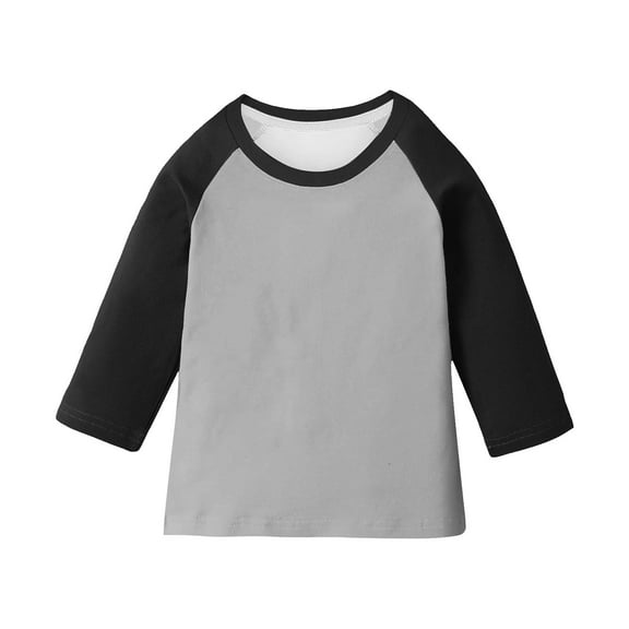 Atogsazn Children's Unisex 3/4 Sleeve Tshirt Casual Pullover T-shirt Colorblock Basic Tops Clothing Summer 06-Gray 11-12 Years Fashion