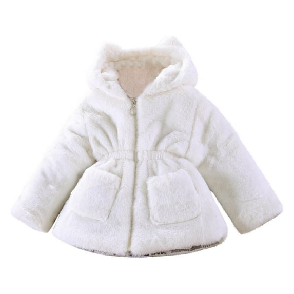 Atogsazn Children's Winter Puffer Coat Girls Casual Zip Up Long Sleeve Hooded Jackets Fashion Solid Clothes Beige 2-3 Years