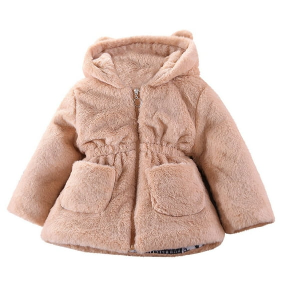 Atogsazn Children's Winter Puffer Coat Girls Casual Zip Up Long Sleeve Hooded Jackets Fashion Solid Clothes Coffee 4-5 Years