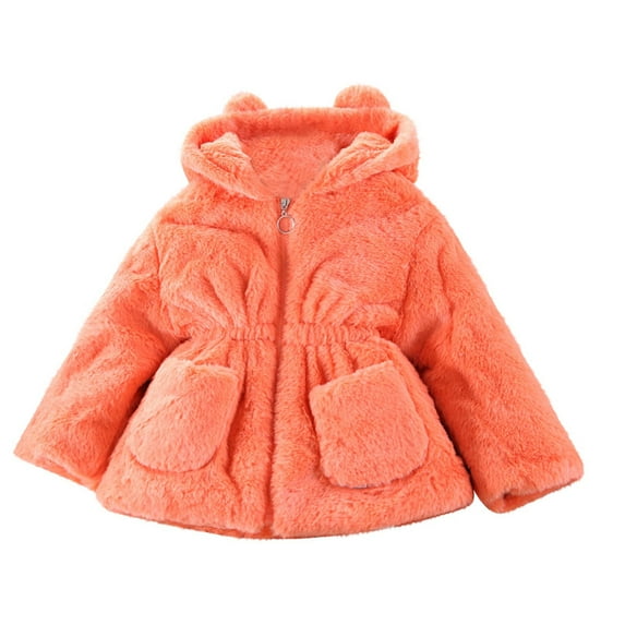 Atogsazn Children's Winter Puffer Coat Girls Casual Zip Up Long Sleeve Hooded Jackets Fashion Solid Clothes Orange 4-5 Years on Clearance