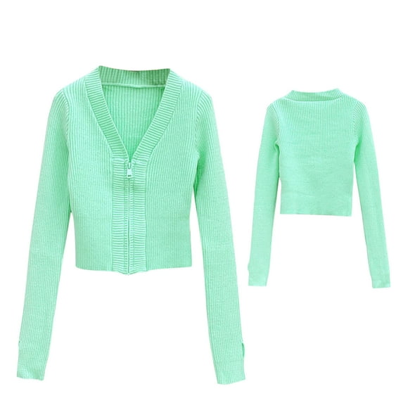 Atogsazn Children's Zip Up Sweaters Kids Knitted Cotton V Neck Long Sleeve Jackets Fall Winter Tops Clothes Army Green 8-9 Years on Clearance