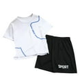 thumbnail image 1 of Atogsazn Childrens Boy Athletic Track Suit Kids Jogger Short Sleeve Tshirt Shorts Outfit Gym Clothes Fashion 02-White 10-11 Years, 1 of 1
