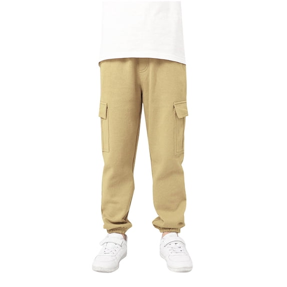 Atogsazn Childrens Boys Cargo Sweatpants Casual Jogger Elastic Waist Pants Baggy Sport Pant Clothing Teen Khaki 7-8 Years Fashion