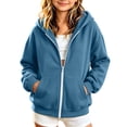 thumbnail image 1 of Atogsazn Childrens Girls Full Zip Oversized Hoodies Kids Casual Long Sleeve Hodded Sweatshirt Fall Jacket Outerweear Blue 7-8 Years Fashion, 1 of 9