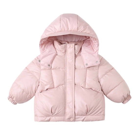 Atogsazn Childrens Girls Puffer Jacket Kids Casual Full Zip Long Sleeve Coat Thick Warm Winter Outerwear Clothes Pink 3-4 Years Fashion