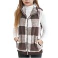 thumbnail image 1 of Atogsazn Childrens Sherpa Plaid Jacket Girls Fleece Sleeveless Full Zip Tank Tops Thick Warm Coat Winter Vest Clothing Tops 02-Khaki 7-8 Years Fashion, 1 of 7