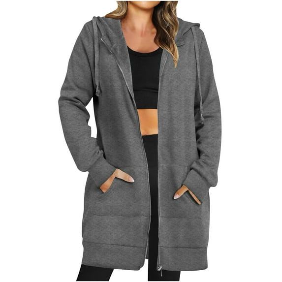 Atogsazn Fall Oversized Long Sleeve Pullover Hooded Sweatshirts for Women Solid Loose TopsWomens Zip Up Hoodies B-Dark Gray XL