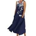 thumbnail image 1 of Atogsazn Floral Dress for Women Plus Size Sleeveless Cotton And Linen Round Neck Printed Long Dress Summer Dresses for Women 2025 Navy XL, 1 of 5