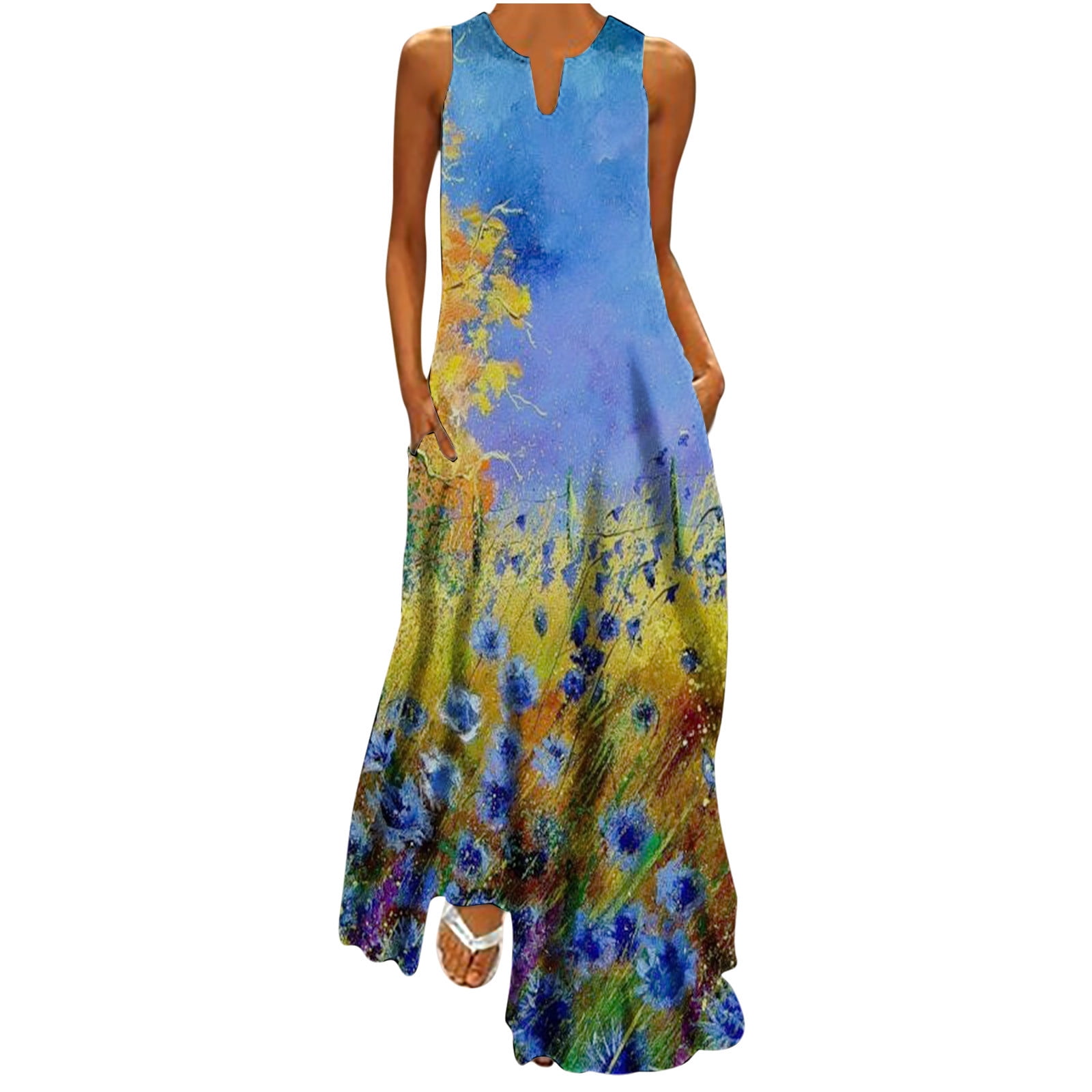 Atogsazn Floral Loose Maxi Beach Sundress Women's Summer Dresses 2024