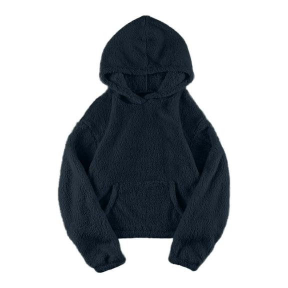 Atogsazn Fuzzy Hoodies for Women Fleece Long Sleeve Pullover Sweatshirt Winter Warm Sherpa Tops Hooodie Clothing Navy XL Fashion