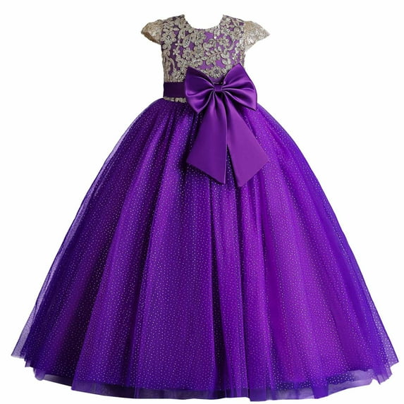 Atogsazn Girl Dresses for Wedding Clearance Children Baby Girls Middle-aged Children's Sleeveless Embroidery Mesh Dress Gauze Dress Princess Dress 5-6 Years Purple