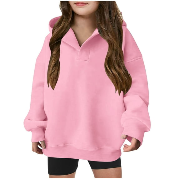 Atogsazn Girl's Loose Hoodies Children's Casual Oversized Long Sleeve Hooded Sweatshirts Kids Solid Color Clothes Pink 7-8 Years