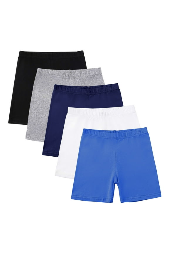 Girls 5Pcs Biker Shorts Children Yoga Stretchy Leggings Short Pant Summer Gym Clothes for Girl 09-Blue 5-6 Years