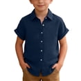 thumbnail image 1 of Atogsazn Girls Button Down Shirts Kids Casual Short Sleeve Loose Fit Shirt Summer Tee Rolled Cuff Tops Navy 3-4 Years Fashion, 1 of 9