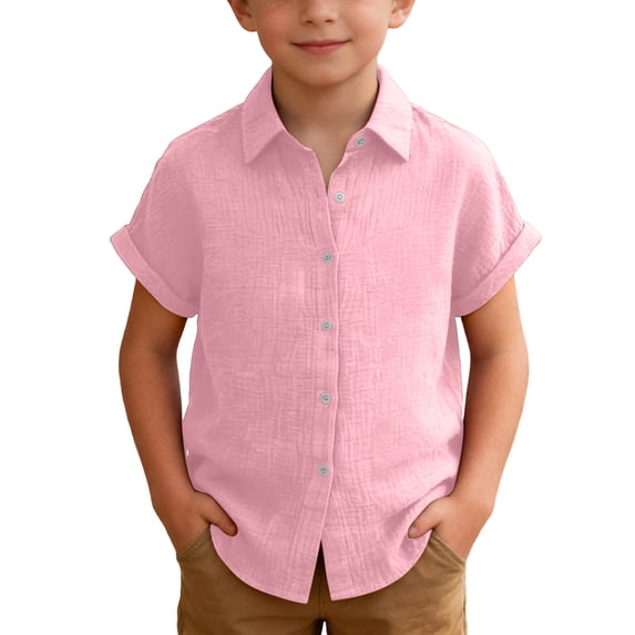 Atogsazn Girls Button Down Shirts Kids Casual Short Sleeve Loose Fit Shirt Summer Tee Rolled Cuff Tops Pink 8-9 Years Fashion